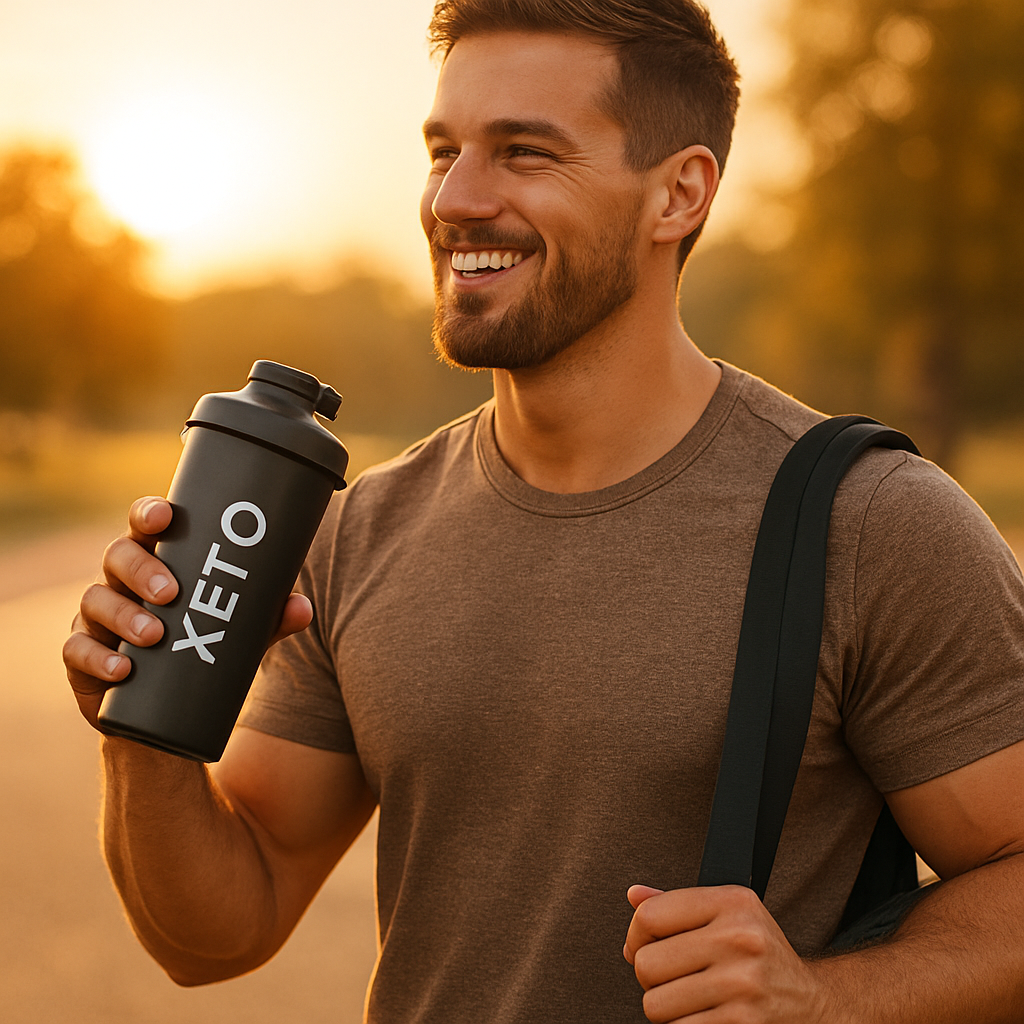 Person enjoying a keto shake on the go